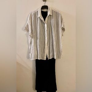 AllSaints women’s short sleeved shirt, understated stripes muslin type material